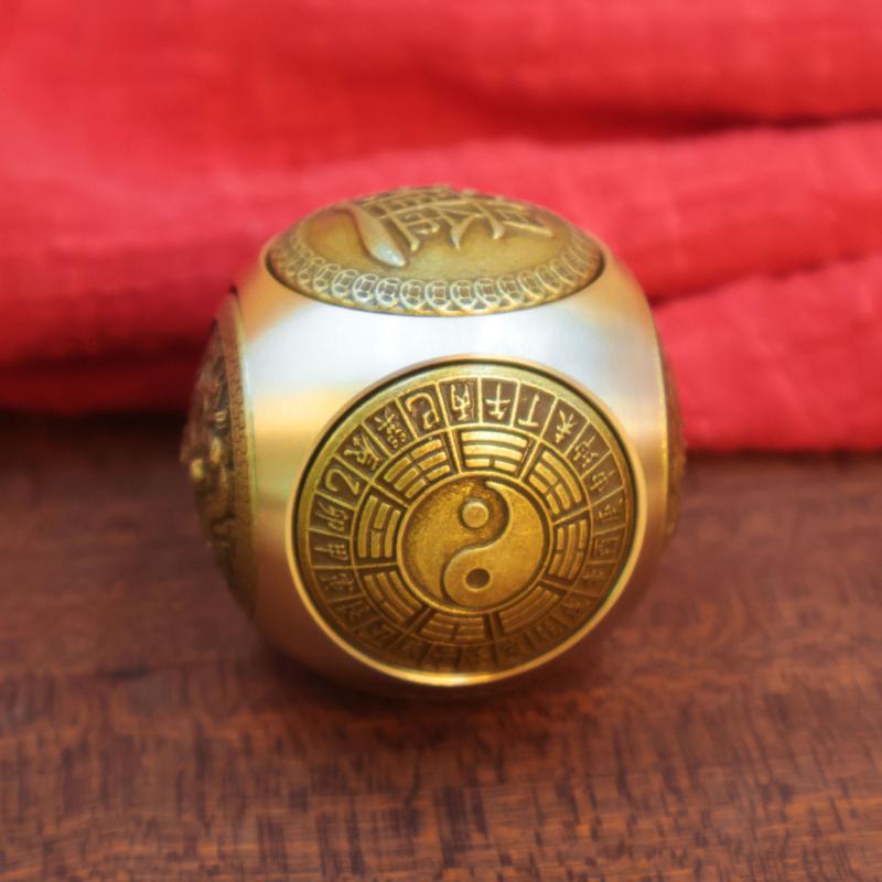 Brass Six-Sided Rotating Stress Relief Handle Office Study Desk Creative Ornament Copper Craft Small Copperware