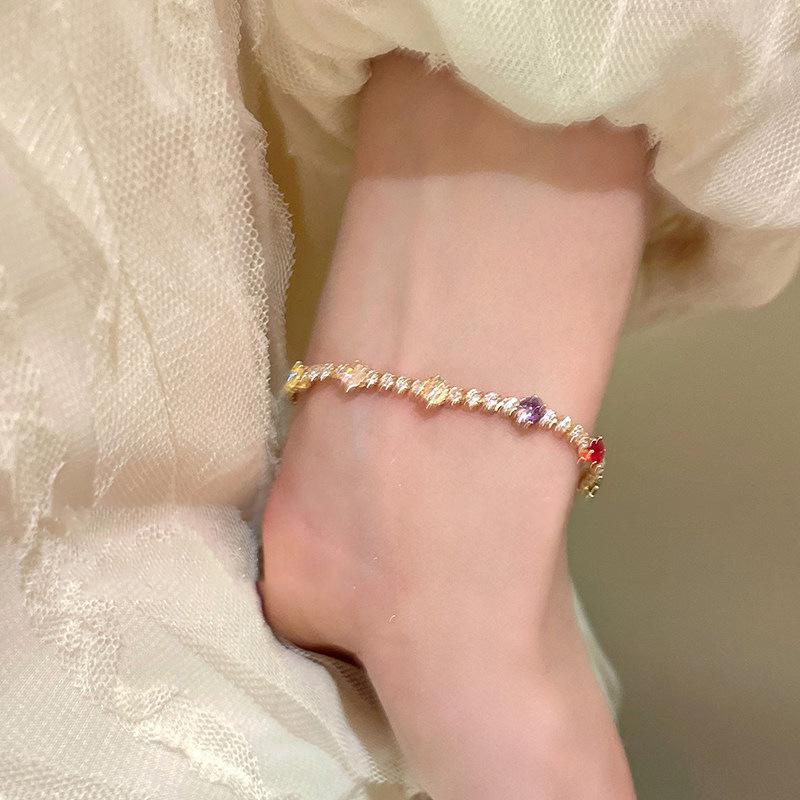 18K Gold Plated Round Bracelet with Colorful Cubic Zirconia - Stylish and Versatile Elegant Jewelry