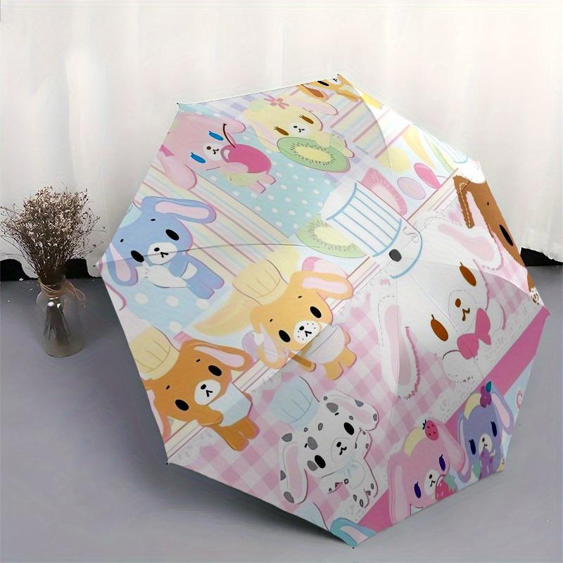 Sugarbunnies,Cute Automatic Folding Umbrella Simple 8 Rib Design, Bright Cartoon Pattern, Durable Iron Frame, Suitable For Travel, Outdoor,