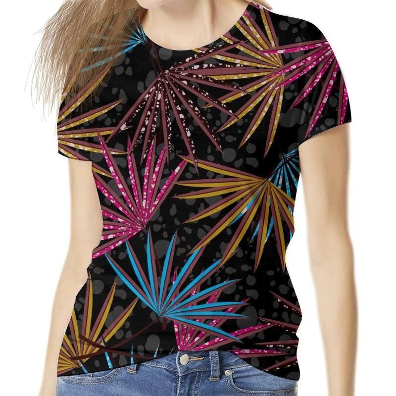 Summer Round Neck 3D Ethnic Geometric  Print Top Fashionable Casual Short Sleeved Women's T-shirts
