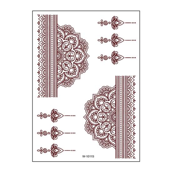 Henna Tattoo Stickers, Red Brown Waterproof Lace Temporary Tattoos, Indian Mehndi Body Art for Women Girls, Festival Makeup