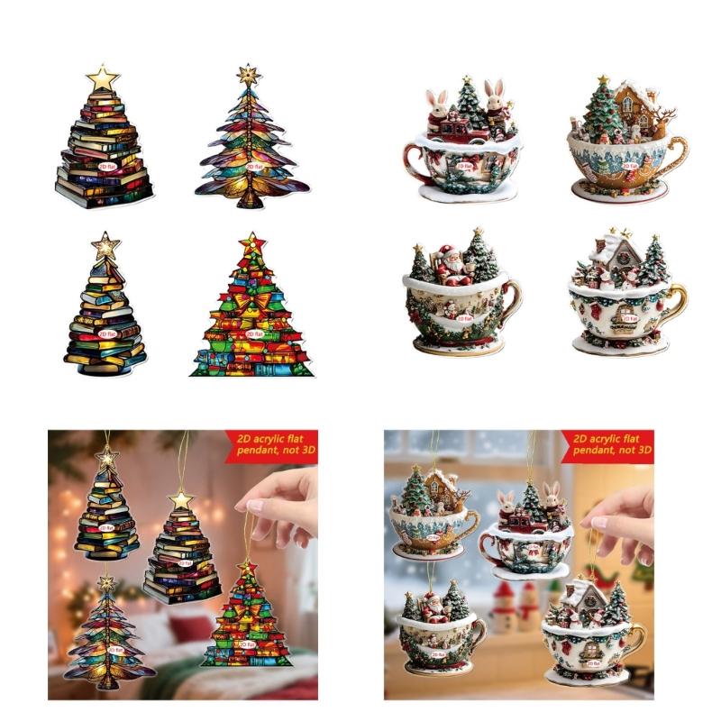 Pack of 4 Shatterproof Christmas Tree Ornaments with Hanging Cord for Indoor Outdoor Holiday Decorations