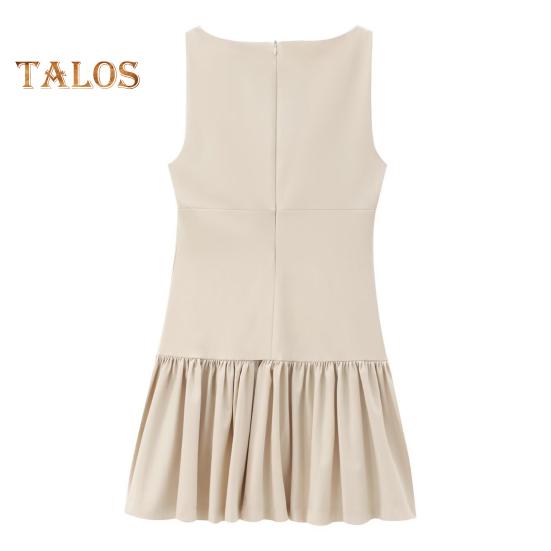 Sommerkleid für Damen, ärmellos, Schleifendekor, plissiert, A-Linie, einfarbig, Minikleid mit Reißverschluss auf der Rückseite, O-Ausschnitt, Westenkleid für Dating-Party