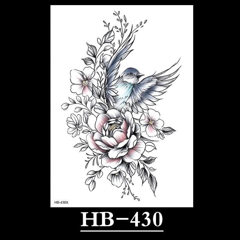 Flower Sketch Tattoo Sticker, Black And White Half Arm Tattoo Sticker, Waterproof And Sweat Proof Tattoo