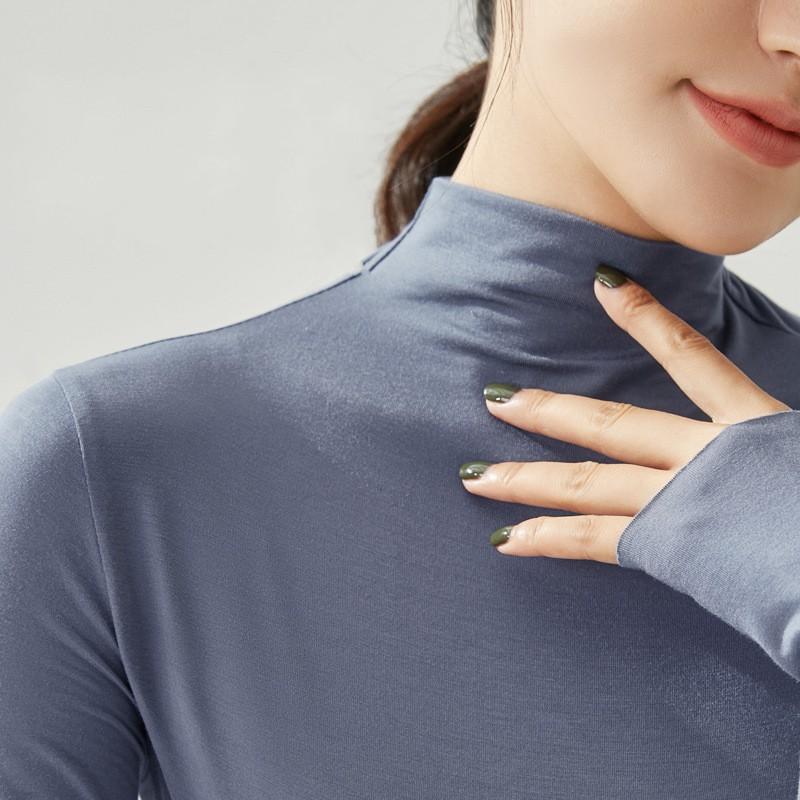 Women Bottoming Tshirt Autumn Winter Mock Neck Slim Tee Shirt Solid Basic All Match Tops Undershirt
