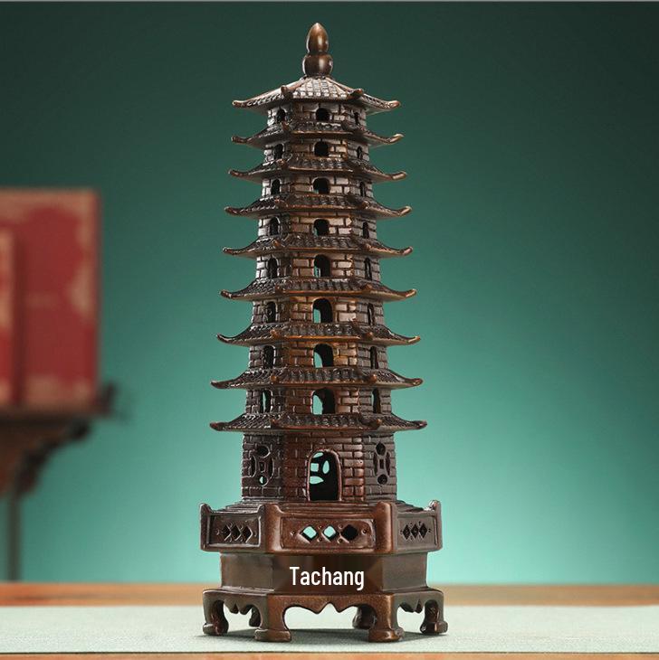 

13-Layer Brass Wenchang Pagoda Ornament for Study or Office Decor