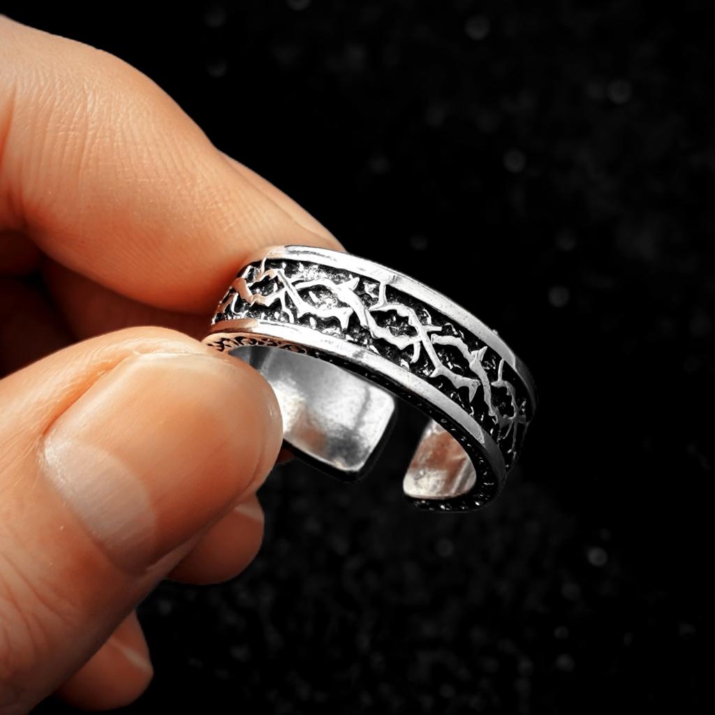 Retro "Thorn Path" Adjustable Open Ring For Men Silver-plated Copper Punk Gothic Edgy Jewelry Unisex Trendy Accessories Gift