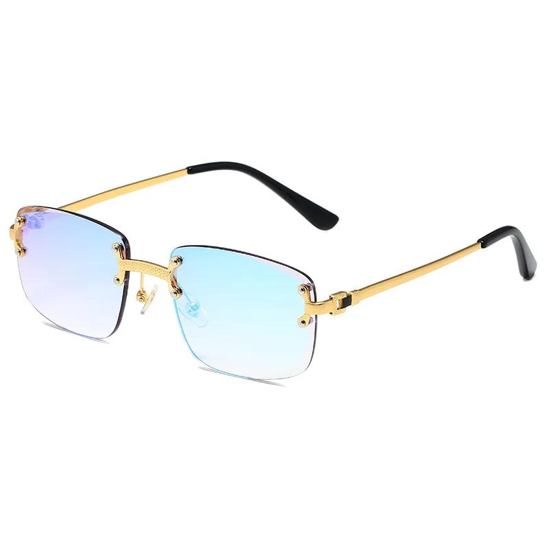Vintage Rivet Metal Material Rimless Sunglasses Women For Men Square Sun Eyeglasses Punk Luxurious Brand Style Designer Popular Gradient Glasses