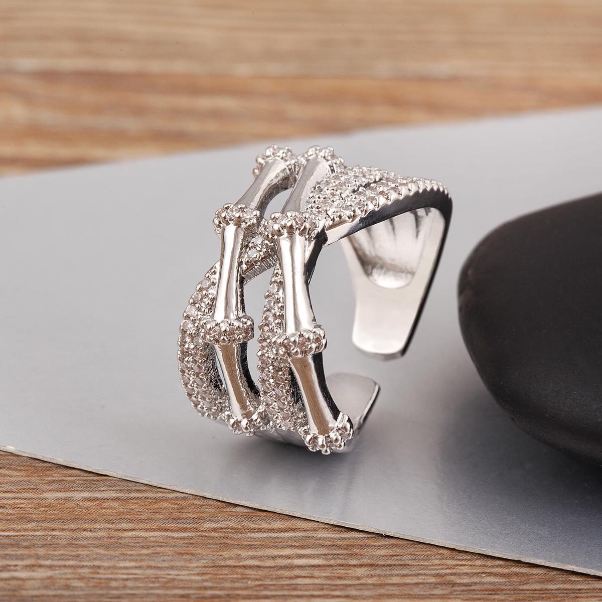 

Nidin New Fashion Bandage Shape Rhinestones Double Layer Open Rings Adjustable For Female Male Light Luxury Finger Jewelry Gifts resizable