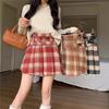 Women's High-Waisted Plaid Woolen A-Line Pleated Skirt with Belt - 2025 Autumn/Winter Collection