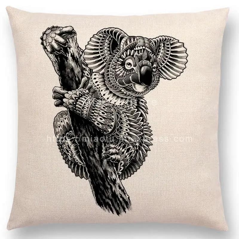 New Ornate Brave Animals Totems Free Beast Faith Tattoo Prints Cushion Cover Sofa Throw Pillow Case Owl Elephant Shark Bear