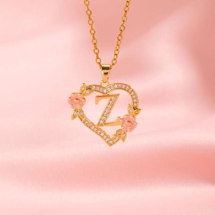 Zierliches Messing Initialen-Halskette Mit Floralem Herz-Ausschnitt Design Verstellbare Kette Leichter Romantik Schmuck