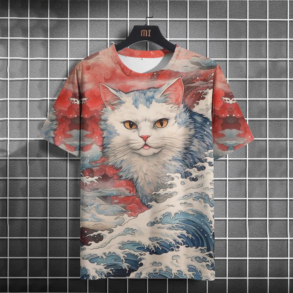 Men's T-shirt casual short sleeved T-shirt cat pattern