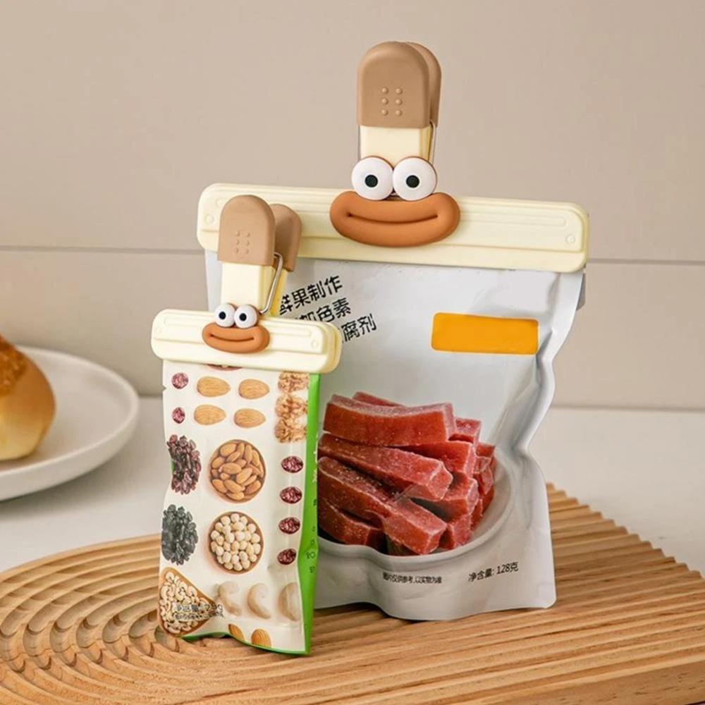 2pcs Creative Face Bag Sealing Clip Food Snack Clip Kitchen Tools Decorative Small Clip Refrigerator Plastic Food Bag Storage