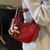 2025 fashion new design casual oil wax leather portable bucket bag simple and versatile solid color temperament messenger women's bag