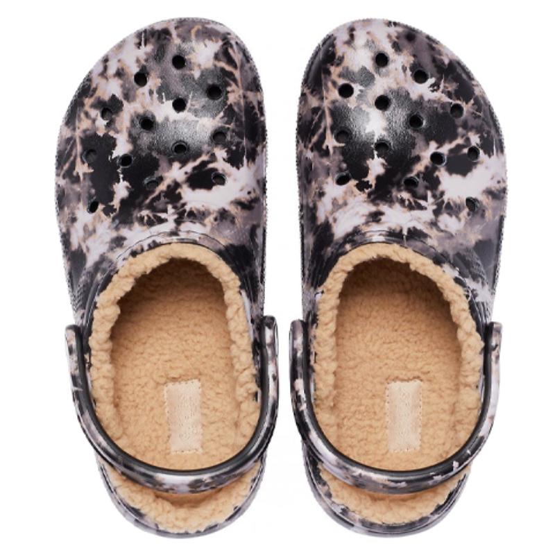 Crocs Classic Lined Bleach Dye Clogs Unisex 'Black White Beige'