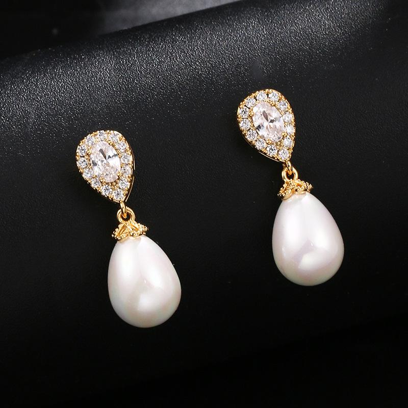 European and American Fashion Stud Earrings Cross-border Foreign Trade Pearl Zircon Stud Elegant Temperament Women's Earrings Bridal High-end Earrings