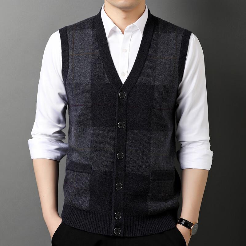 FORTEI Men's 100% Pure Wool V-Neck Buttoned Sweater Vest