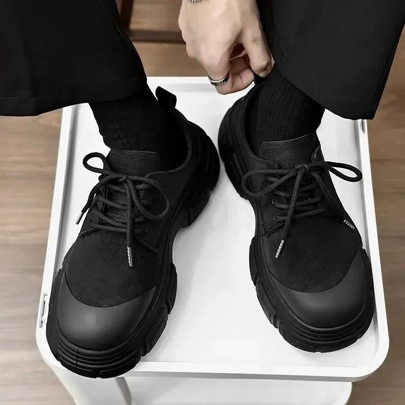 Fashion Leather Shoes for Men Lace Up Thick Sole Round Toe Platform Designer Size Man Casual Shoe 45 Classic Original Footwear Offer Pu