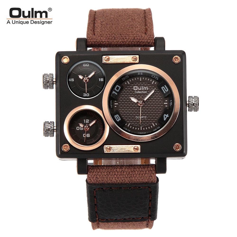 

Oulm Large Dial Multi-Function Three-Movement Square Quartz Men s Punk Business Watch