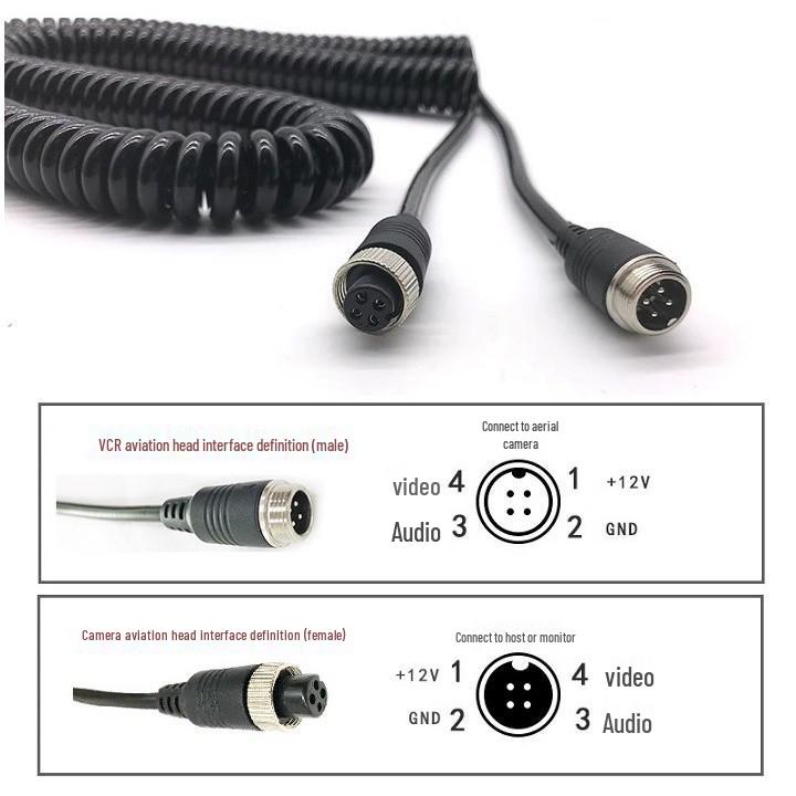 Aviation Head Spring Wire Four-Way Camera Connection Cable for Truck and Semi-Trailer Monitoring