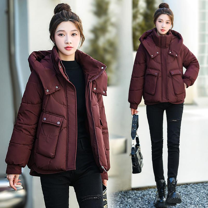 Women’s Short Hooded Windproof Thicken Warm Winter Jacket With Raglan Sleeves