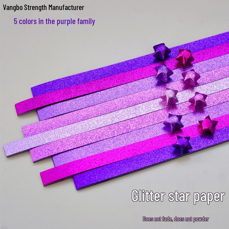 Silver Star Origami Paper Strips with Rhinestones Glitter - Pastel Colors for Lucky Five-Pointed Stars.