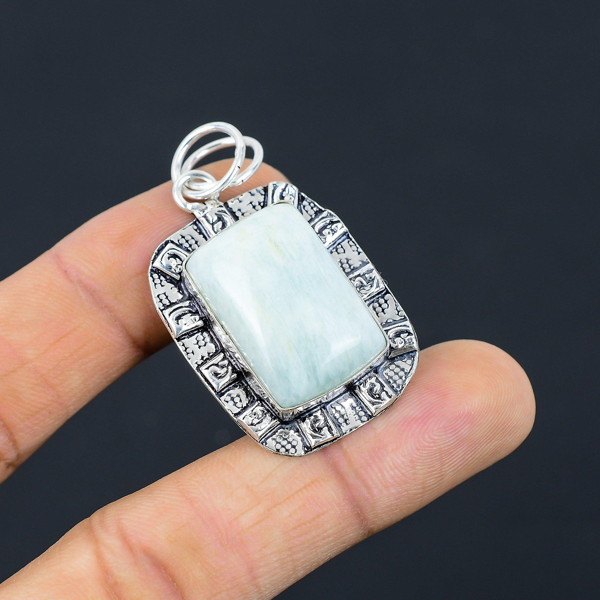 Womens day Deal Sterling Silver Amazonite Stone Heart Chakra New Pendant Jewelry