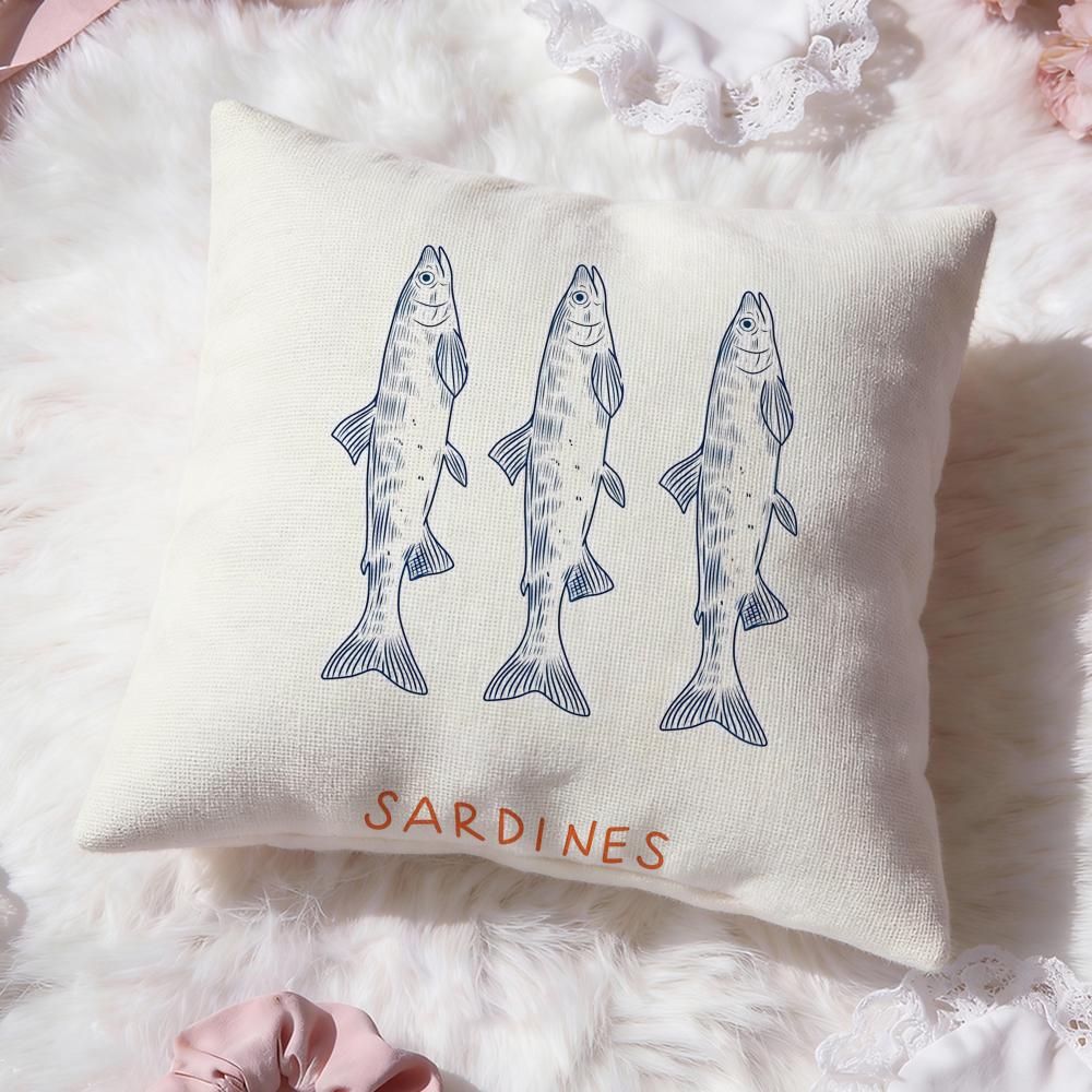 Coastal Charm Sardine Cushion Cover Premium Comfort Reversible Pillow Cove -Two in One Design for Any Room & Car Interior