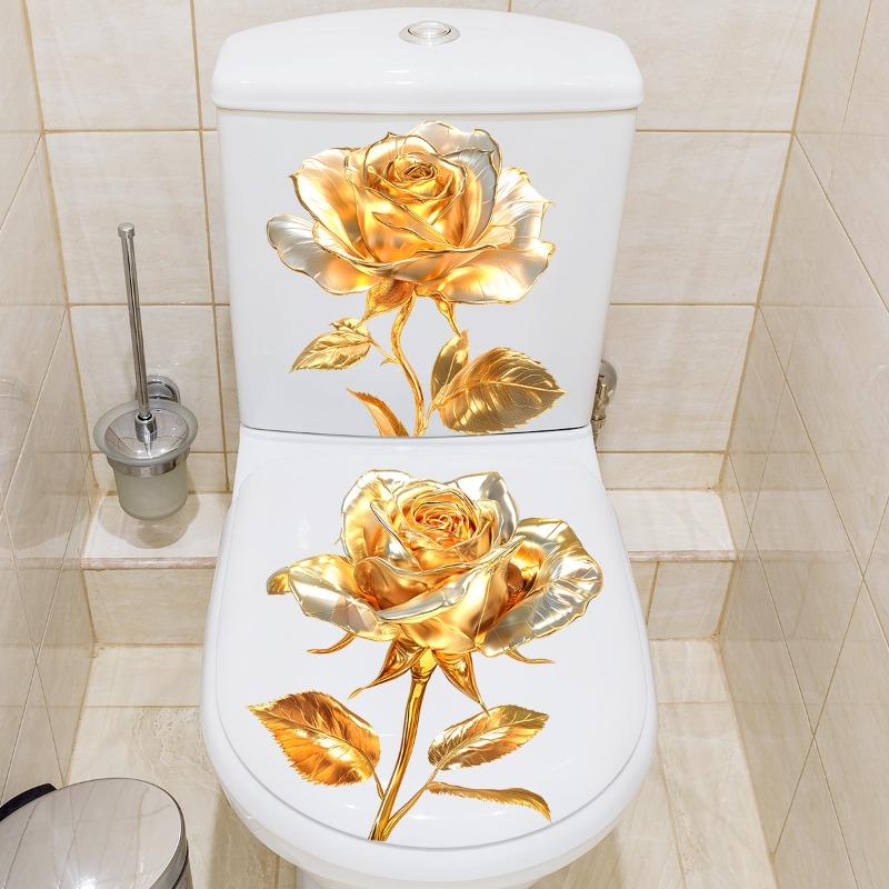 Creative Golden Floral Toilet Decal for Bathroom Washroom Background Decoration Self-Adhesive Removable