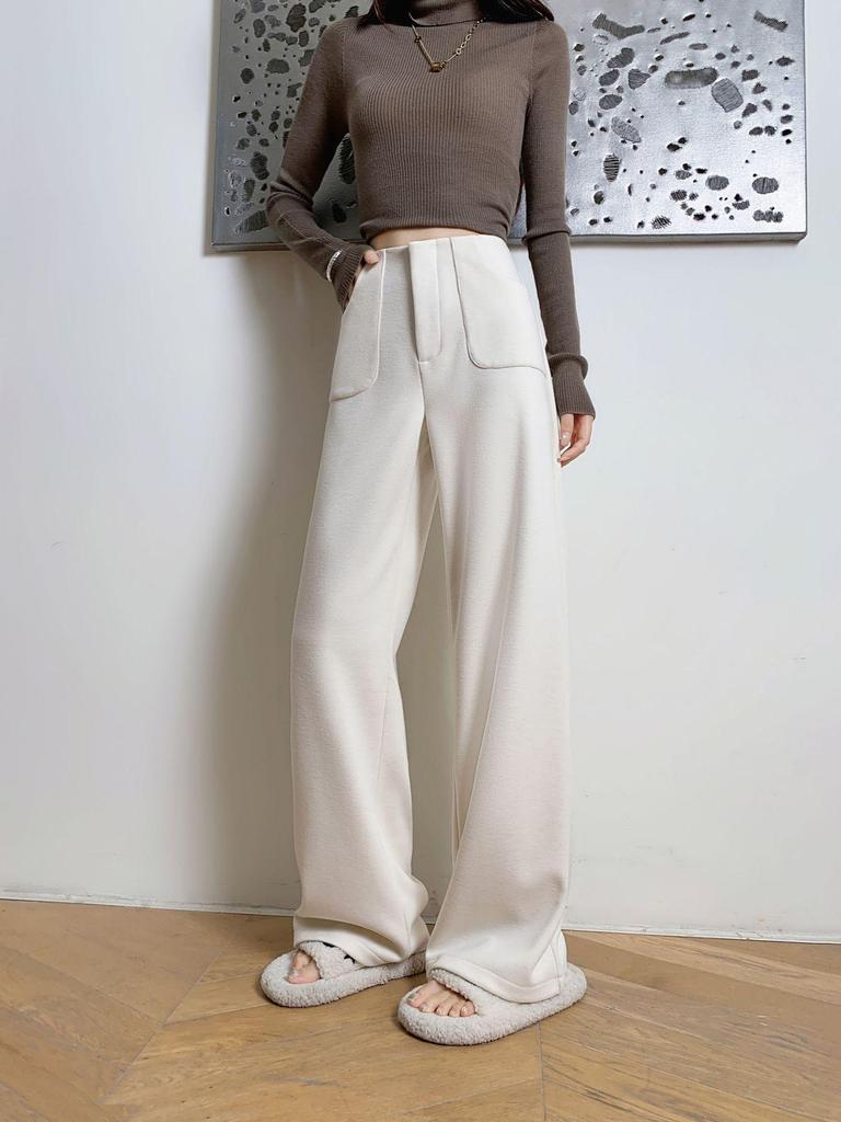 Ai Xuan Grey Acetate Wool Straight Leg Trousers - 2025 Autumn/Winter Women's High-End Narrow Leg Casual Pants