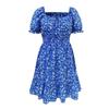Square Neck Boho Floral Summer Dress Women Short Sleeve Smocked Swing A Line Flowy Ruffle Beach Sundress