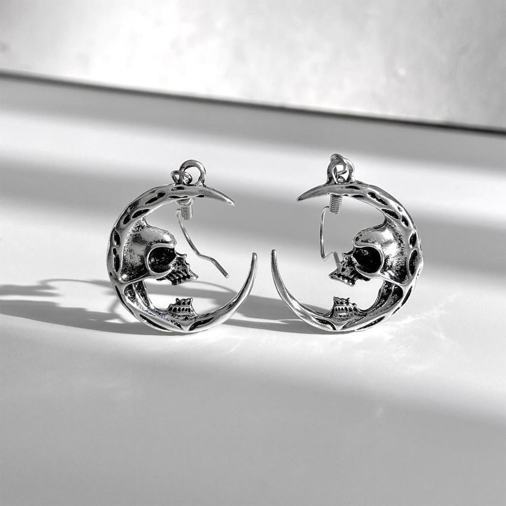 Moon Ghost Ear Studs Metal Skull Dangle Earrings Retro Halloween Earrings  Party