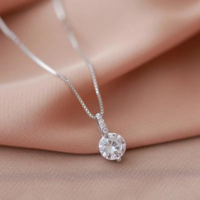 Huitan Minimalist Round Cubic Zirconia Pendant Necklace Women  Color/Gold Plated Box Chain Long Necklace Wedding Jewelry