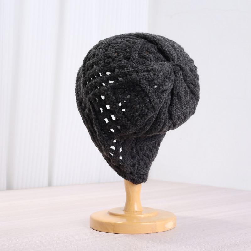 Women S Breathable Hollow Knitted Slouch Hat Solid Color Autumn Flattering Casual Fit