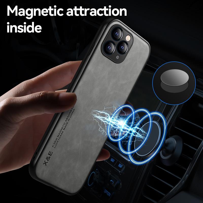 Luxury Leather Case For iPhone 15 14 13 12 11 Pro Max Mini XR XS Max 8 7 15 Plus SE 2020 Cover With Metal Plate Support Car Hold