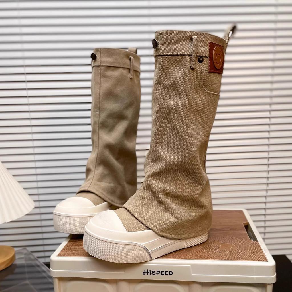 Thick-soled stacking boots, locomotive boots, women's summer and autumn 2025 new trouser boots, western cowboy cloth cover feet, short boots tide