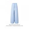 Mens Light Blue Striped Pleated Wide Leg Trousers Thin Loose Casual Pants Work Daily