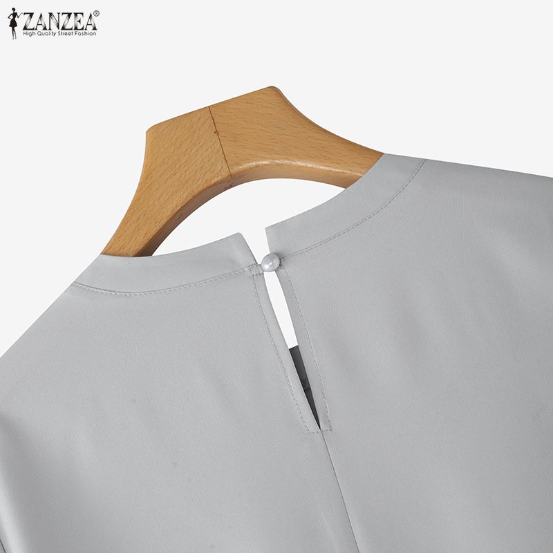 ZANZEA Women Print Splice 3/4 Sleeve Loose Casual O-neck Blouse