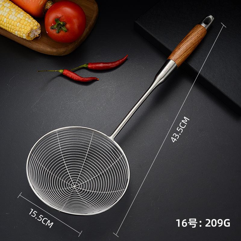 304 Stainless Steel Large Colander with Wooden Handle Mesh Strainer Fried Sieve Spoon Foods Sifter for Noodle French Fries