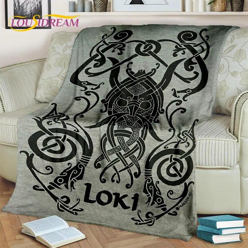 Viking nordisk mytologi Fenrir Kråkfilt,Flannel Sängfilt för Hem Sovrum Säng Soffa Picknick Kontor Vandring Fritid Tupplur Present