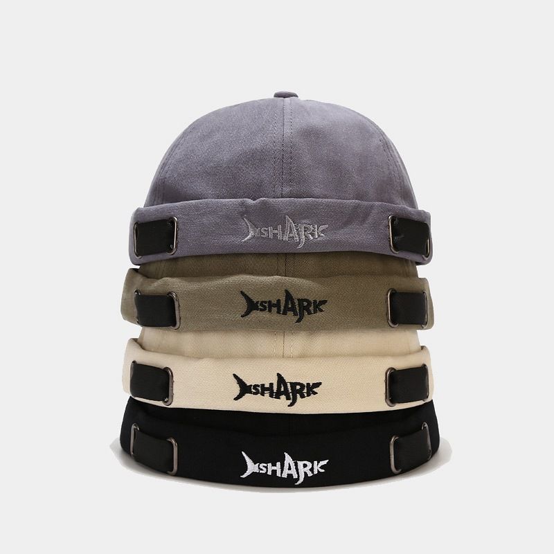 Street Melon Cap Shark Embroidered Hat Men's Spring and Autumn Landlord Hat Personality Beanie Everything Hip Hop Yuppie Hat