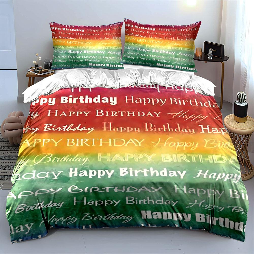 Happy Birthday Rainbow Bedding Bedding Duvet Cover Set Duvet Cover Pillowcases (1 * Duvet Cover 2 * Pillowcases, without duvet insert)
