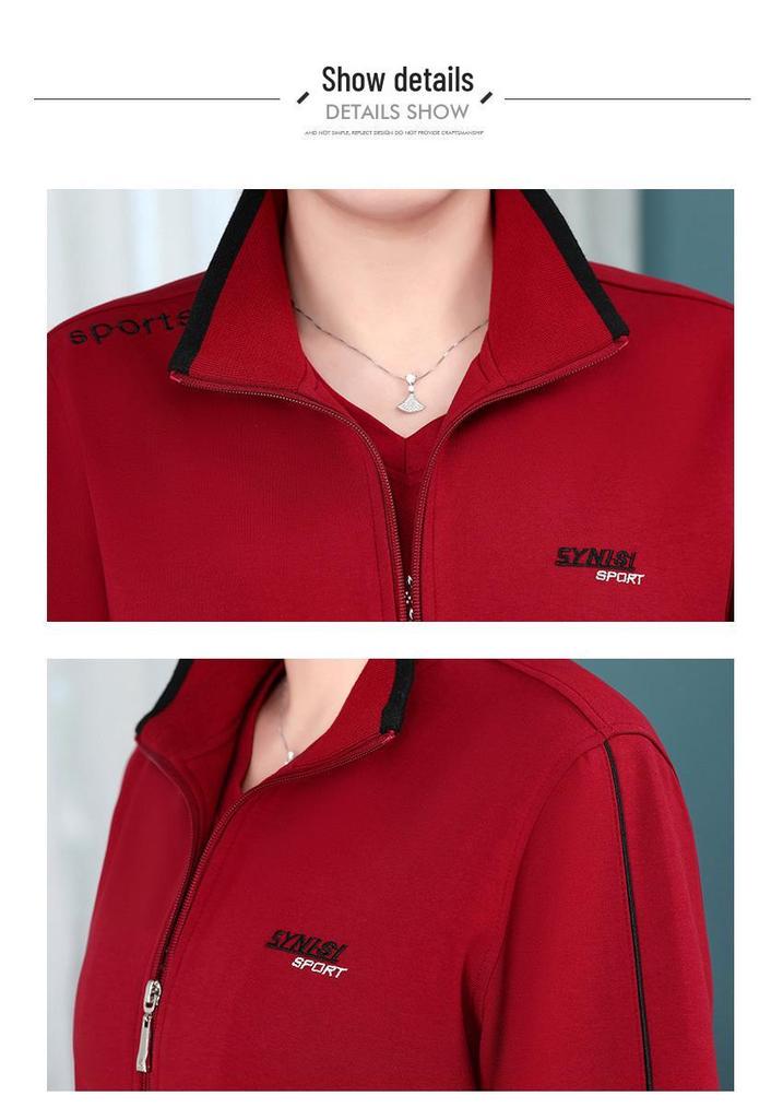 Women's Plus Size Casual Sports Suit - Spring/Autumn Loose Three-piece Set for Middle-aged Moms