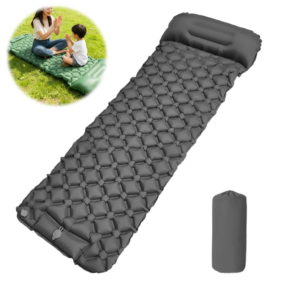 Ultralight Inflatable Camping Sleeping Pad with Integrated Pillow Built in Foot Pump Single Air Mattress Cushion for Tent Hiking