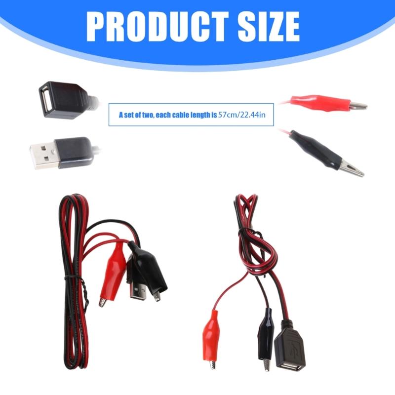 Copper USB Alligators Clip Test Leads with 5V Power Supply USB to Crocodiles Clip for Devices Charging & DIY Projects