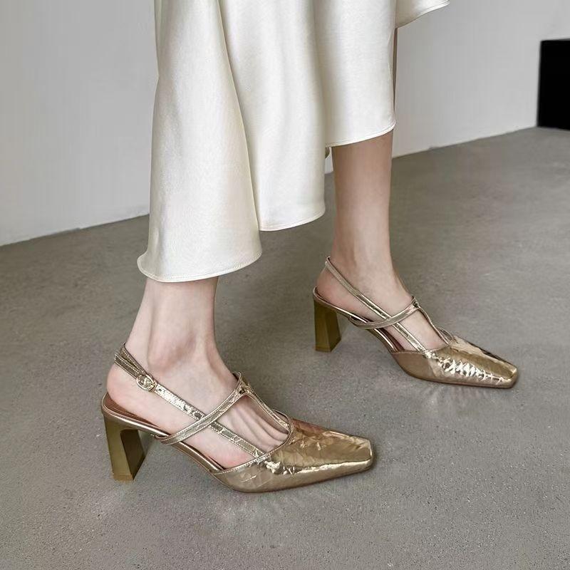Summer 2026 Block Heel Square Toe Fashion Vintage Versatile Women's Sandals