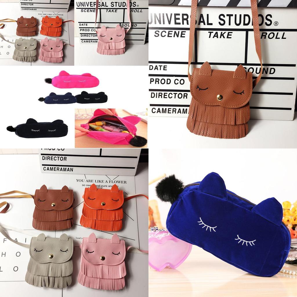 Adorable Cute Cat Tassel Messenger Bag For Girls With Mini Coin Purses And Wallet
