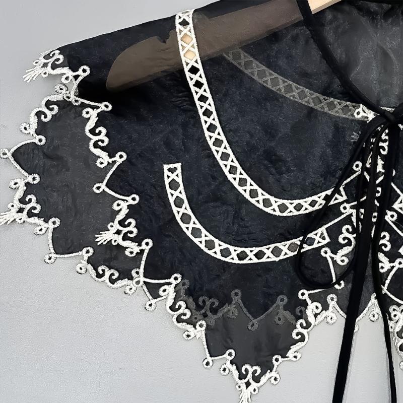 Embroidered Half Shirt False Collar Black Spread Lapel Versatile Art Collar Sweet Shawl False Decorative Shawl