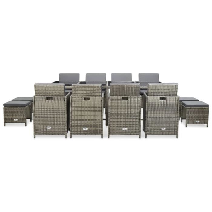 Mobilier de jardin - VIDAXL - Ensemble 13pcs - Résine tressée grise - 8 chaises - 20 coussins